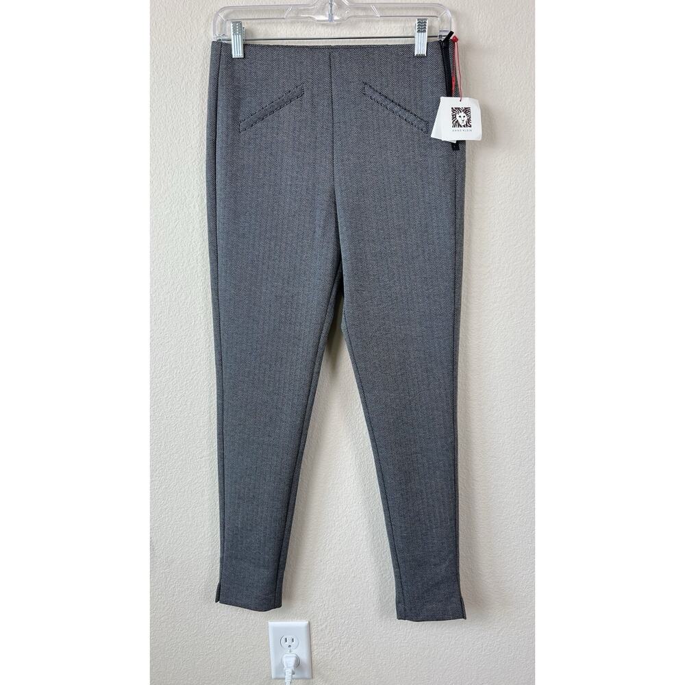 Anne Klein Herringbone Ponte Pants Knit Stretch Size 4 Office Career Preppy